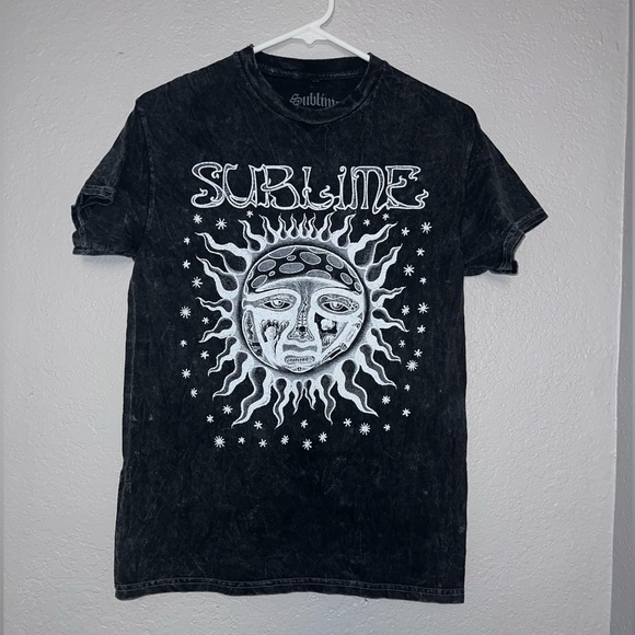 Sublime Unisex Classic Sun Graphic T-Shirt Gray Black Acid Wash - Picture 1 of 4
